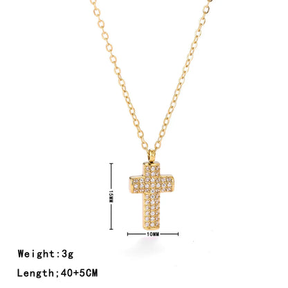 304 Stainless Steel White Gold Plated Gold Plated Elegant Luxurious Simple Style Inlay Cross Zircon Pendant Necklace