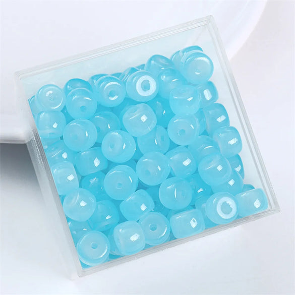 30pcs 8 * 6mm 8 * 7mm Hole 1~1.9mm Glass Solid Color Beads