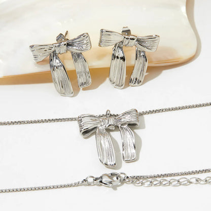 Wholesale Jewelry Simple Style Classic Style Bow Knot 316 Stainless Steel  No Inlaid 16K Gold Plated White Gold Plated Gold Plated Earrings Necklace