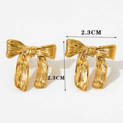 Wholesale Jewelry Simple Style Classic Style Bow Knot 316 Stainless Steel  No Inlaid 16K Gold Plated White Gold Plated Gold Plated Earrings Necklace