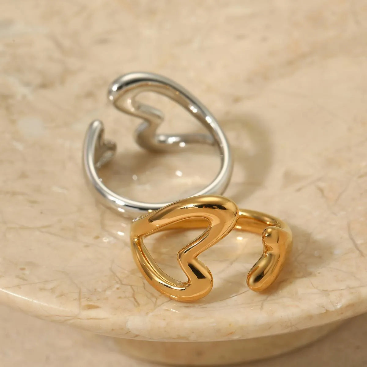 316 Stainless Steel  16K Gold Plated White Gold Plated Sweet Heart Shape Open Rings