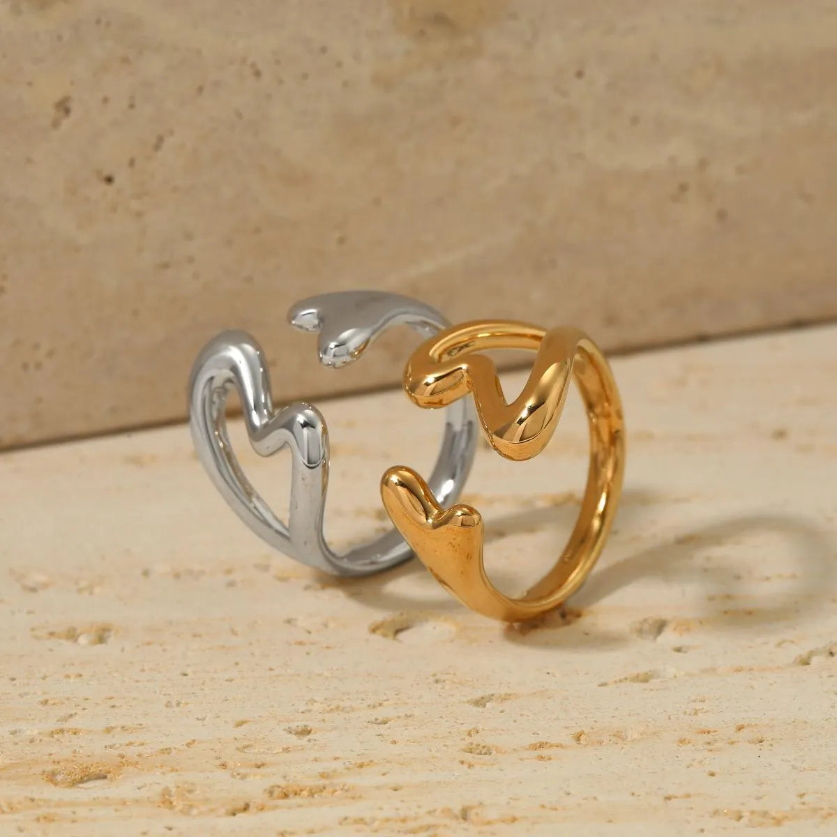 316 Stainless Steel  16K Gold Plated White Gold Plated Sweet Heart Shape Open Rings