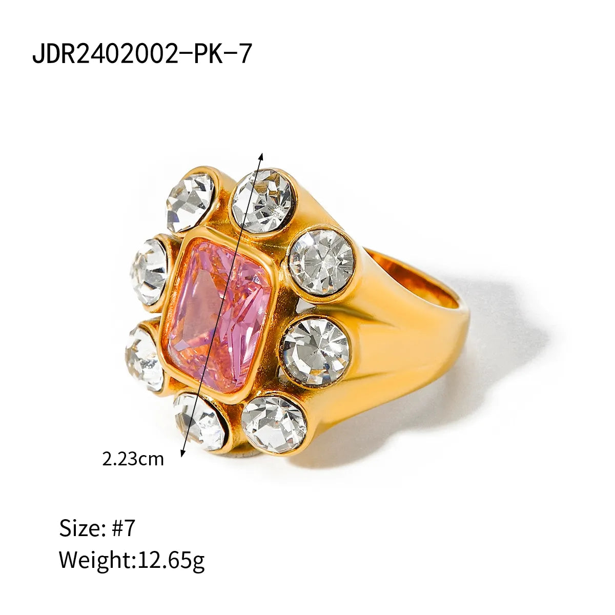 316 Stainless Steel  18K Gold Plated IG Style Inlay Rectangle Zircon Rings