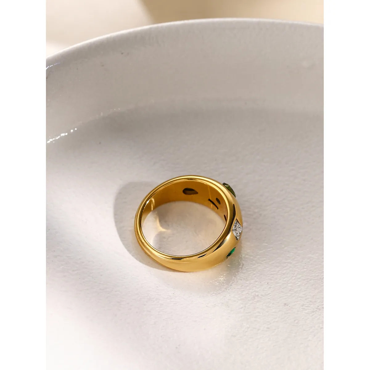 316 Stainless Steel  18K Gold Plated Simple Style Classic Style Plating Inlay Color Block Zircon Rings