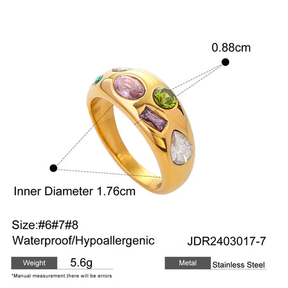 316 Stainless Steel  18K Gold Plated Simple Style Classic Style Plating Inlay Color Block Zircon Rings