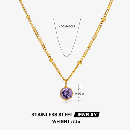 316 Stainless Steel  18K Gold Plated Simple Style Classic Style Plating Inlay Solid Color Artificial Rhinestones Pendant Necklace