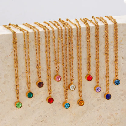 316 Stainless Steel  18K Gold Plated Simple Style Classic Style Plating Inlay Solid Color Artificial Rhinestones Pendant Necklace