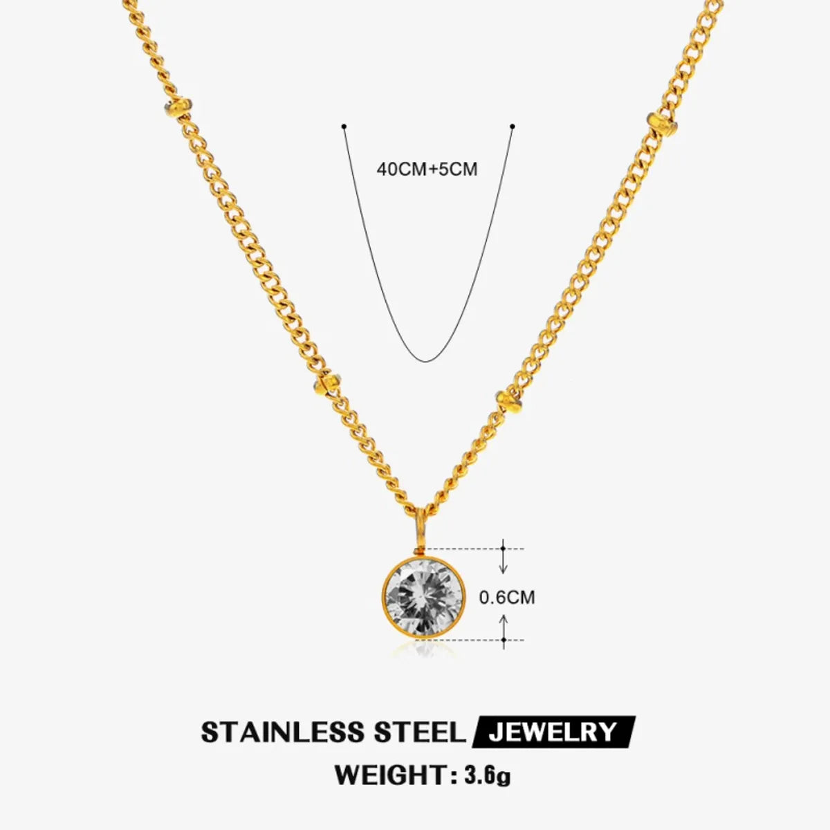 316 Stainless Steel  18K Gold Plated Simple Style Classic Style Plating Inlay Solid Color Artificial Rhinestones Pendant Necklace