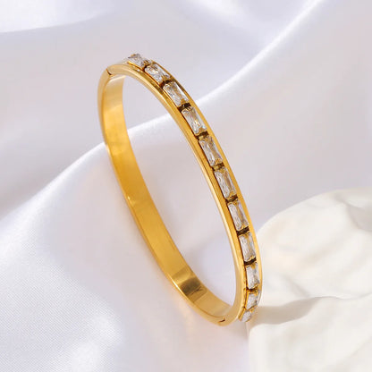 Classic Style Oval 304 Stainless Steel Zircon Bangle In Bulk