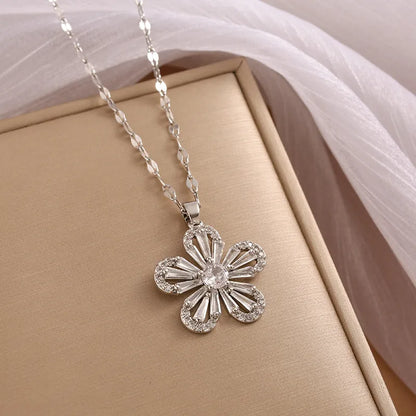 316 Stainless Steel  Copper 18K Gold Plated Elegant Simple Style Plating Leaf Zircon Pendant Necklace