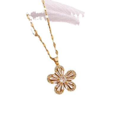 316 Stainless Steel  Copper 18K Gold Plated Elegant Simple Style Plating Leaf Zircon Pendant Necklace