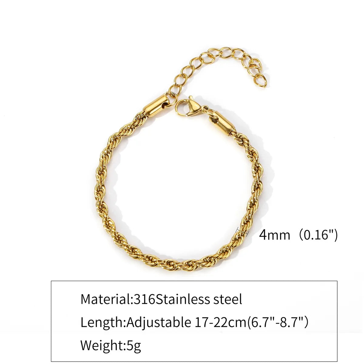 316 Stainless Steel  Gold Plated Hip-Hop Retro Plating Solid Color Bracelets