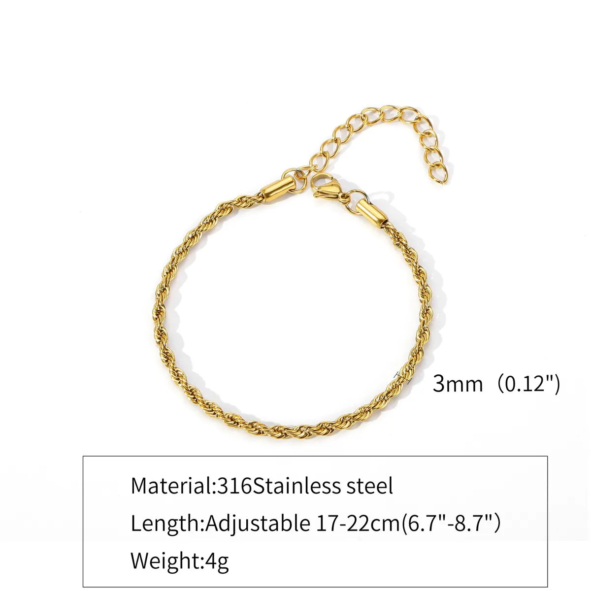 316 Stainless Steel  Gold Plated Hip-Hop Retro Plating Solid Color Bracelets