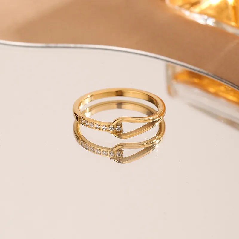 Wholesale Jewelry Simple Style Geometric Titanium Steel Copper Zircon 18K Gold Plated Hollow Out Inlay Open Rings