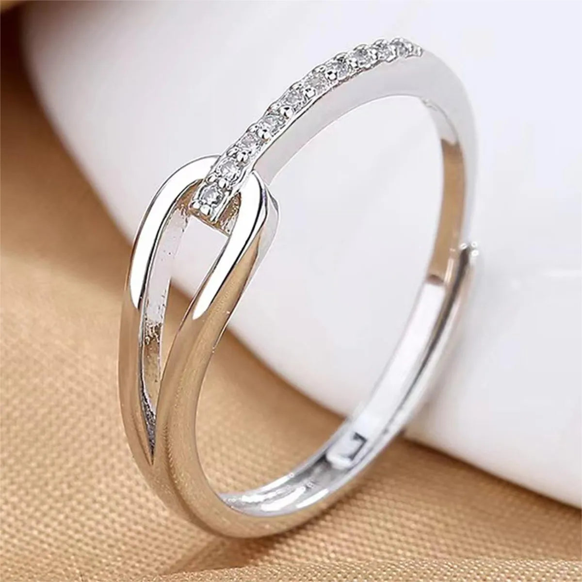 Wholesale Jewelry Simple Style Geometric Titanium Steel Copper Zircon 18K Gold Plated Hollow Out Inlay Open Rings