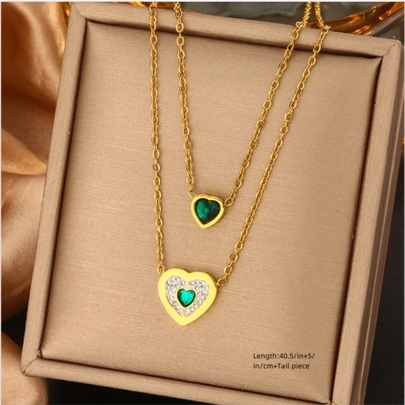 316L Stainless Steel  18K Gold Plated Vintage Style Commute Plating Inlay Devil's Eye Heart Shape Lock Turquoise Rhinestones Pearl Layered Necklaces