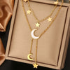 316L Stainless Steel  18K Gold Plated Vintage Style Commute Plating Inlay Devil's Eye Star Moon Turquoise Rhinestones Layered Necklaces
