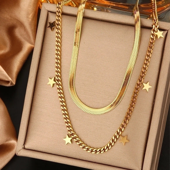316L Stainless Steel  18K Gold Plated Vintage Style Commute Plating Inlay Devil's Eye Star Moon Turquoise Rhinestones Layered Necklaces