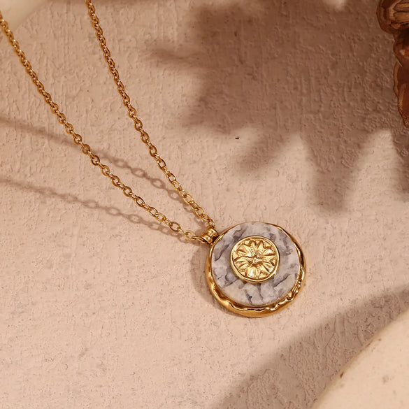 316L Stainless Steel  18K Gold Plated Basic Simple Style Classic Style Plating Round Pendant Necklace