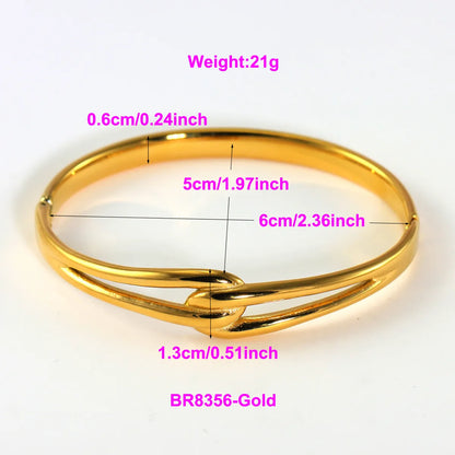 IG Style Elegant Classic Style Stripe Waves Knot 316L Stainless Steel  18K Gold Plated No Inlay Bangle In Bulk