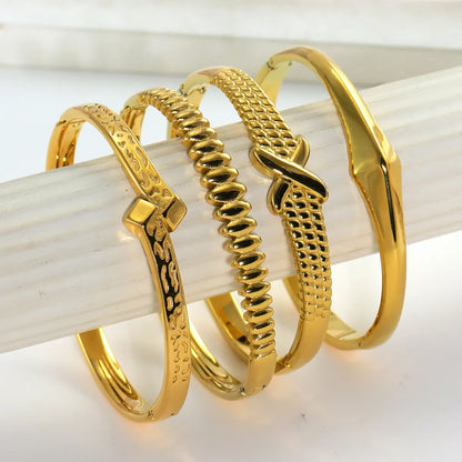 IG Style Elegant Classic Style Stripe Waves Knot 316L Stainless Steel  18K Gold Plated No Inlay Bangle In Bulk