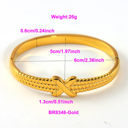 IG Style Elegant Classic Style Stripe Waves Knot 316L Stainless Steel  18K Gold Plated No Inlay Bangle In Bulk