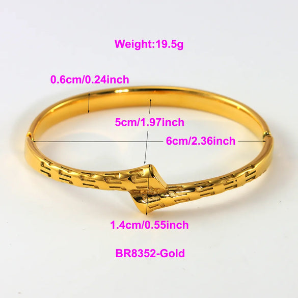 IG Style Elegant Classic Style Stripe Waves Knot 316L Stainless Steel  18K Gold Plated No Inlay Bangle In Bulk
