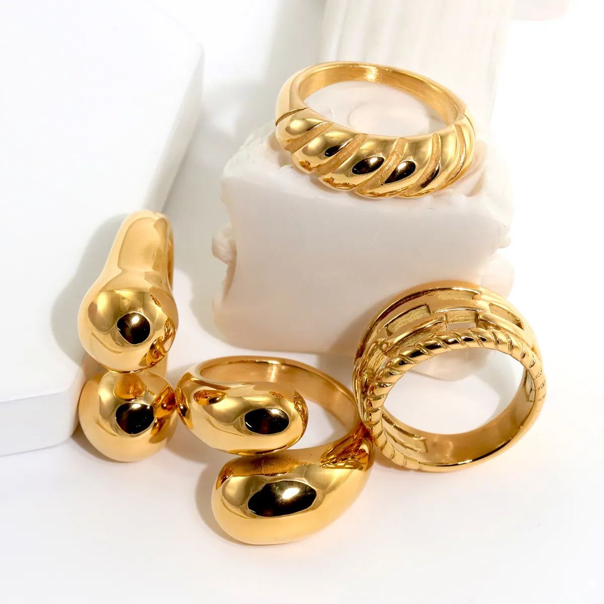 316L Stainless Steel  18K Gold Plated Modern Style Classic Style Shiny Metallic Water Droplets Solid Color Open Rings Rings