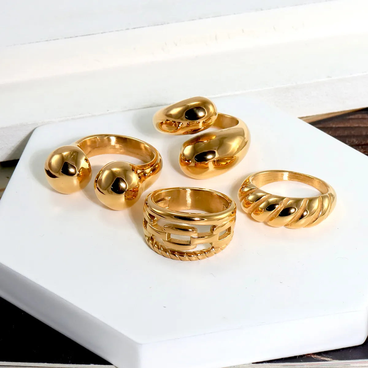 316L Stainless Steel  18K Gold Plated Modern Style Classic Style Shiny Metallic Water Droplets Solid Color Open Rings Rings