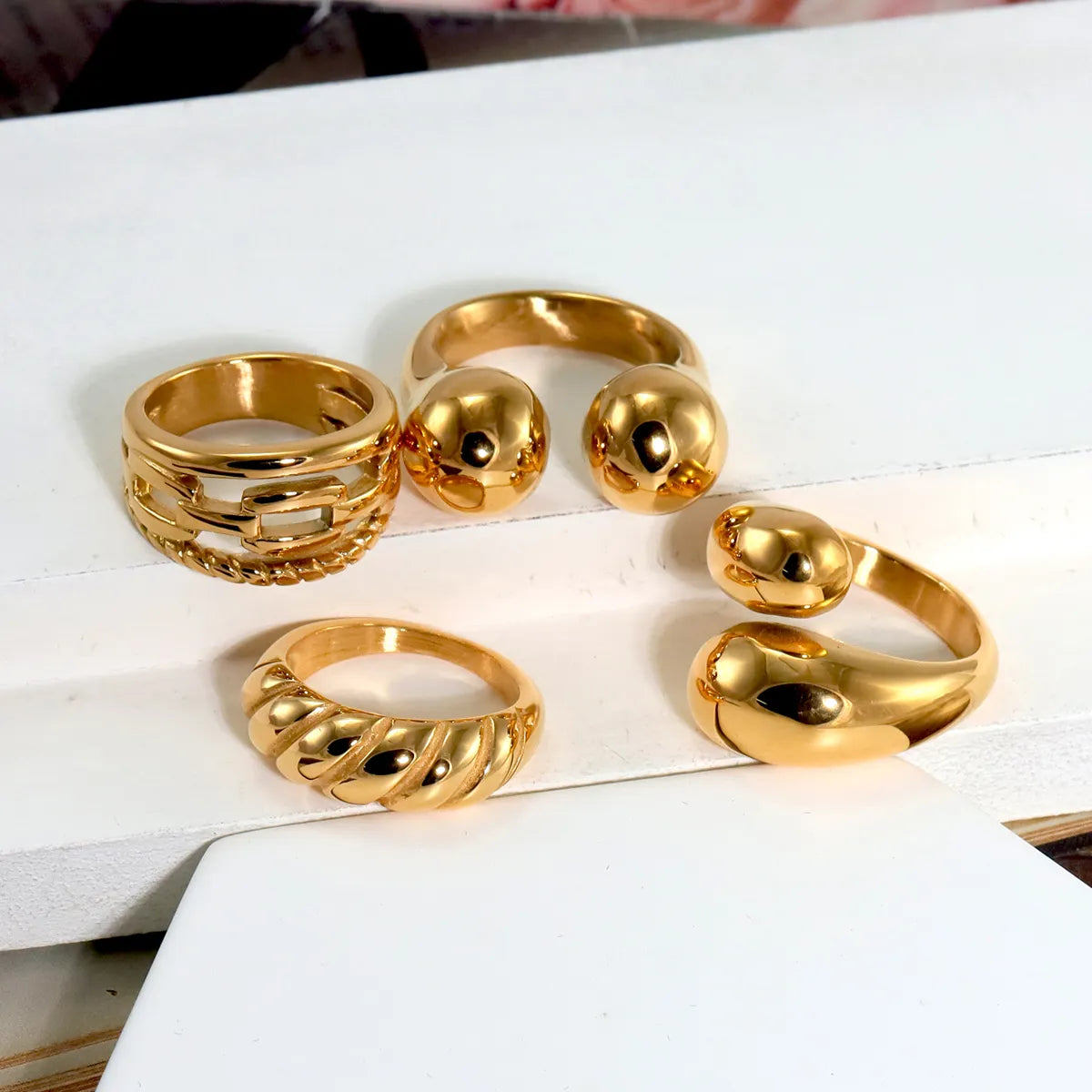 316L Stainless Steel  18K Gold Plated Modern Style Classic Style Shiny Metallic Water Droplets Solid Color Open Rings Rings