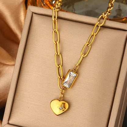 Wholesale Jewelry Retro Commute Round Devil'S Eye Heart Shape 304 Stainless Steel Artificial Pearls Turquoise Zircon 18K Gold Plated Plating Inlay Double Layer Necklaces