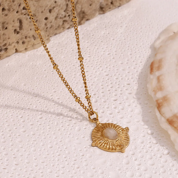 316L Stainless Steel  18K Gold Plated Vintage Style Simple Style Classic Style Plating Inlay Geometric Artificial Crystal Natural Stone Pendant Necklace