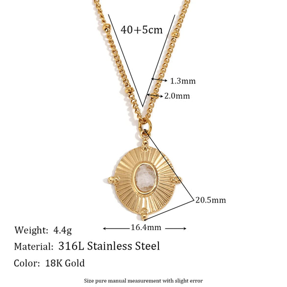 316L Stainless Steel  18K Gold Plated Vintage Style Simple Style Classic Style Plating Inlay Geometric Artificial Crystal Natural Stone Pendant Necklace