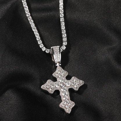 316L Stainless Steel  Brass Hip-Hop Retro Inlay Cross Zircon Pendant Necklace