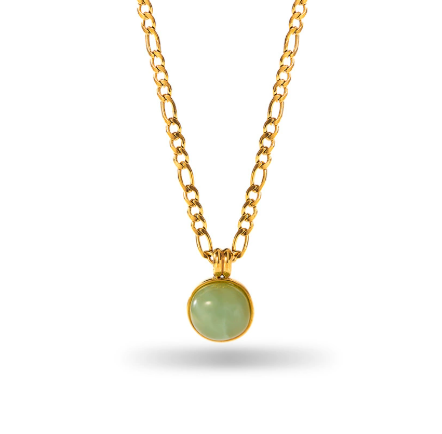 Wholesale Natural Dongling Stone Necklace With Figaro Chain Copper Plated With 14K True Gold Geometric Shape