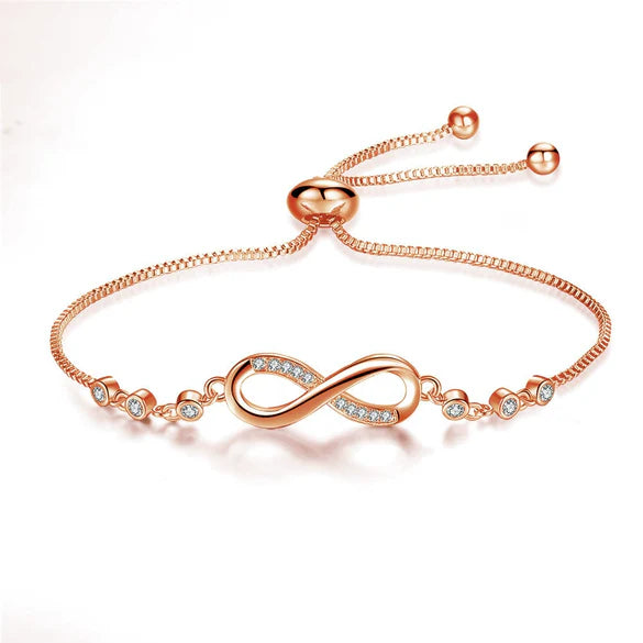 Wholesale Stainless Steel Microset Zircon Infinite 8Shaped Heart Bracelet With Letter Number And Word Patterns For Women Real Gold Plated