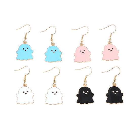 4 Pairs Cute Ghost Enamel Alloy Drop Earrings