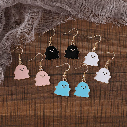 4 Pairs Cute Ghost Enamel Alloy Drop Earrings