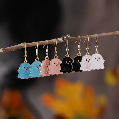 4 Pairs Cute Ghost Enamel Alloy Drop Earrings