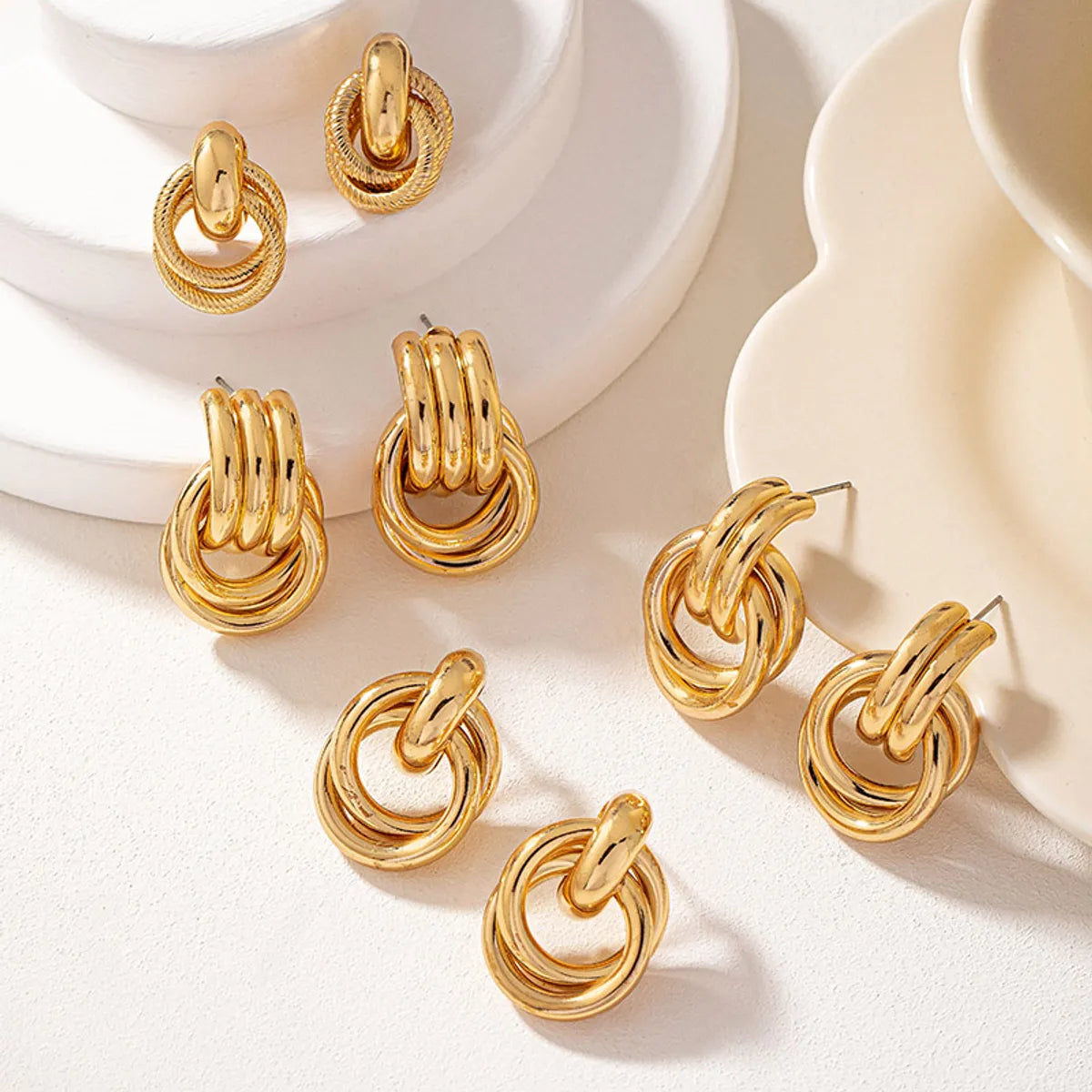 4 Pairs Elegant Glam Simple Style Solid Color Plating Ferroalloy 14k Gold Plated Ear Studs