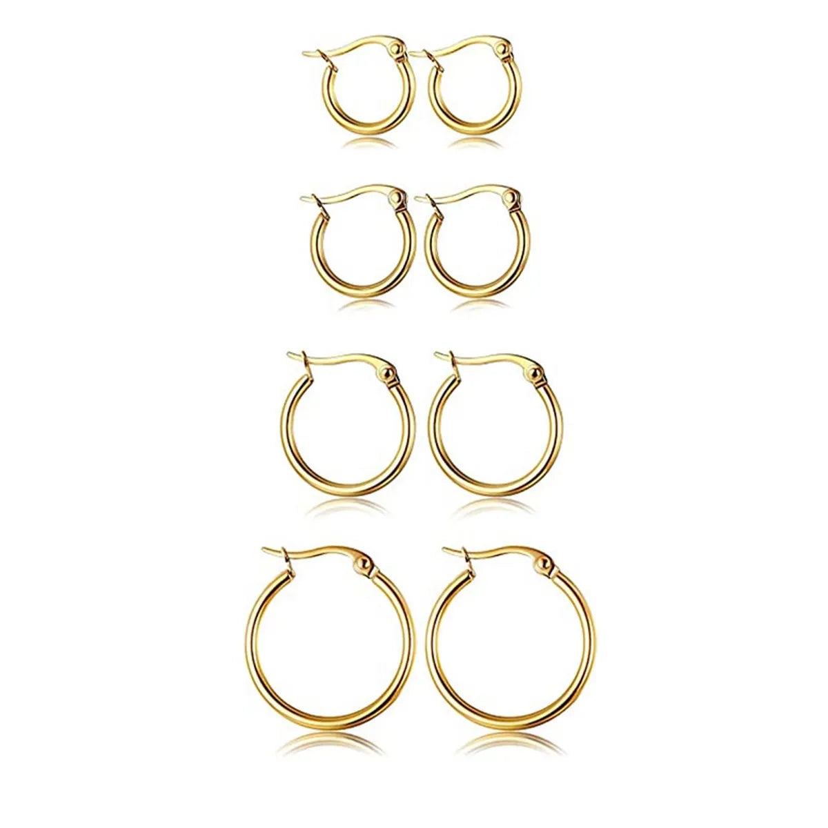 4 Pairs Elegant Simple Style Solid Color Plating Stainless Steel 14k Gold Plated Earrings