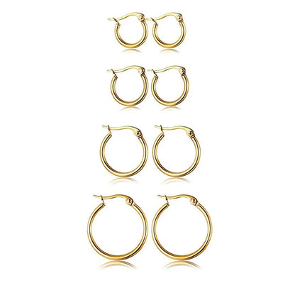 4 Pairs Elegant Simple Style Solid Color Plating Stainless Steel 14k Gold Plated Earrings