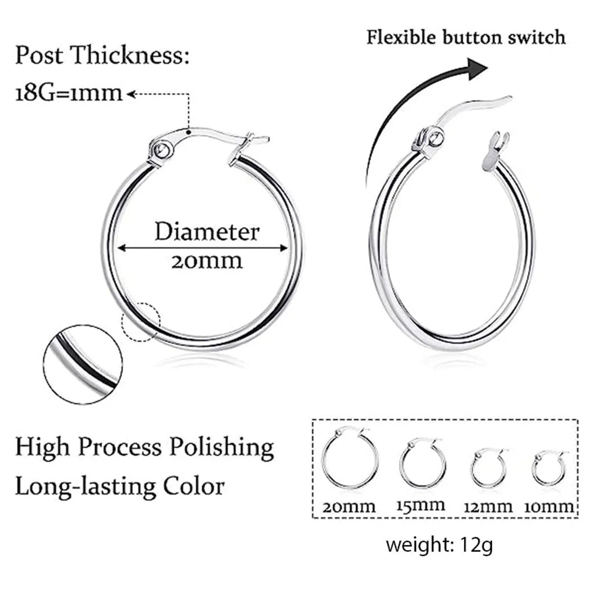 4 Pairs Elegant Simple Style Solid Color Plating Stainless Steel 14k Gold Plated Earrings