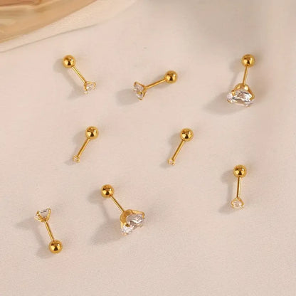 4 Pairs Elegant Sweet Geometric Inlay 304 Stainless Steel Zircon 14K Gold Plated Ear Studs