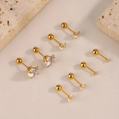 4 Pairs Elegant Sweet Geometric Inlay 304 Stainless Steel Zircon 14K Gold Plated Ear Studs