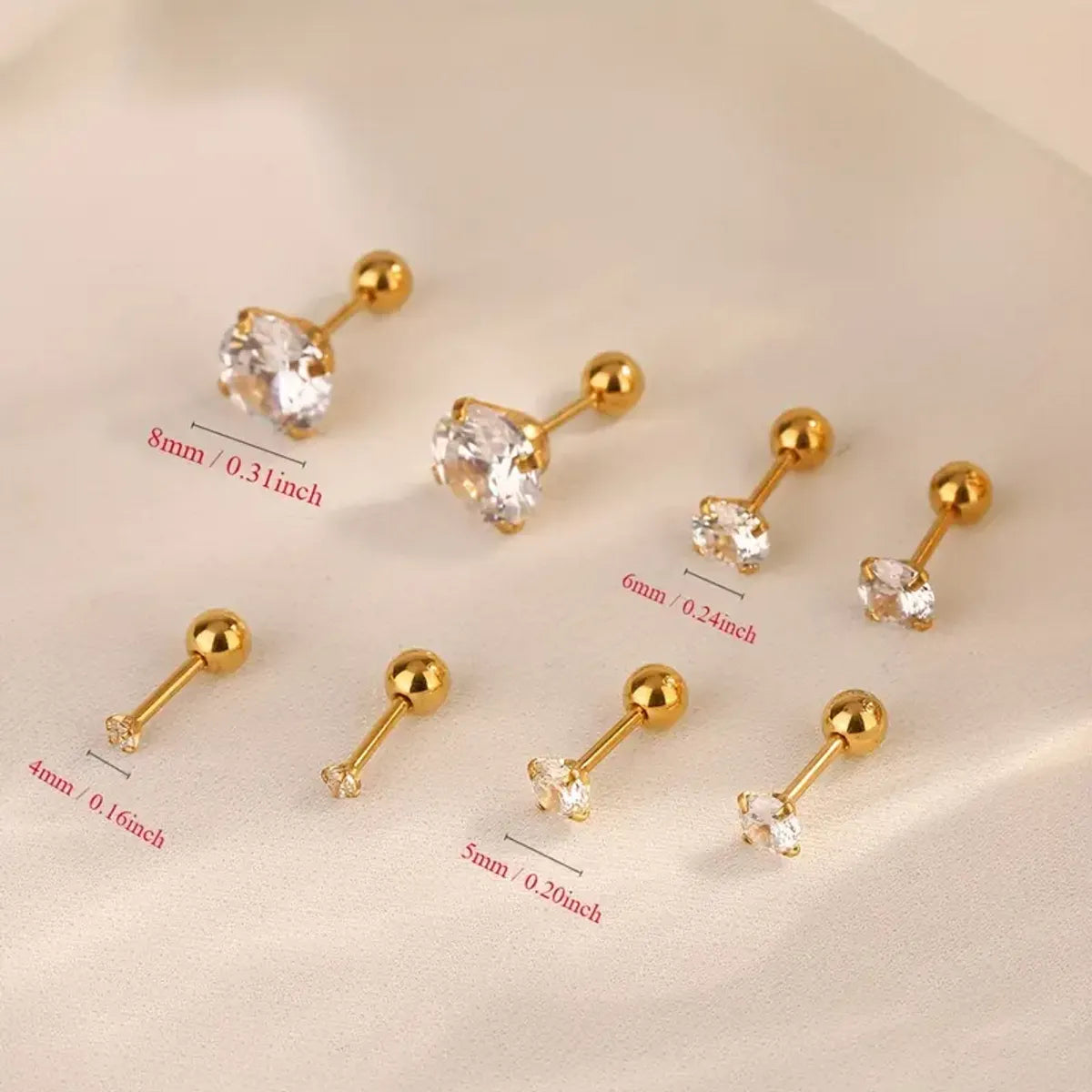 4 Pairs Elegant Sweet Geometric Inlay 304 Stainless Steel Zircon 14K Gold Plated Ear Studs