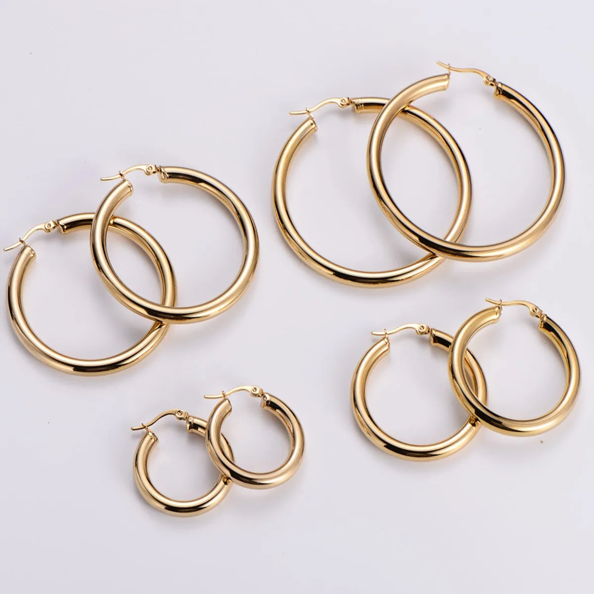 4 Pairs Retro Simple Style Circle 304 Stainless Steel Earrings