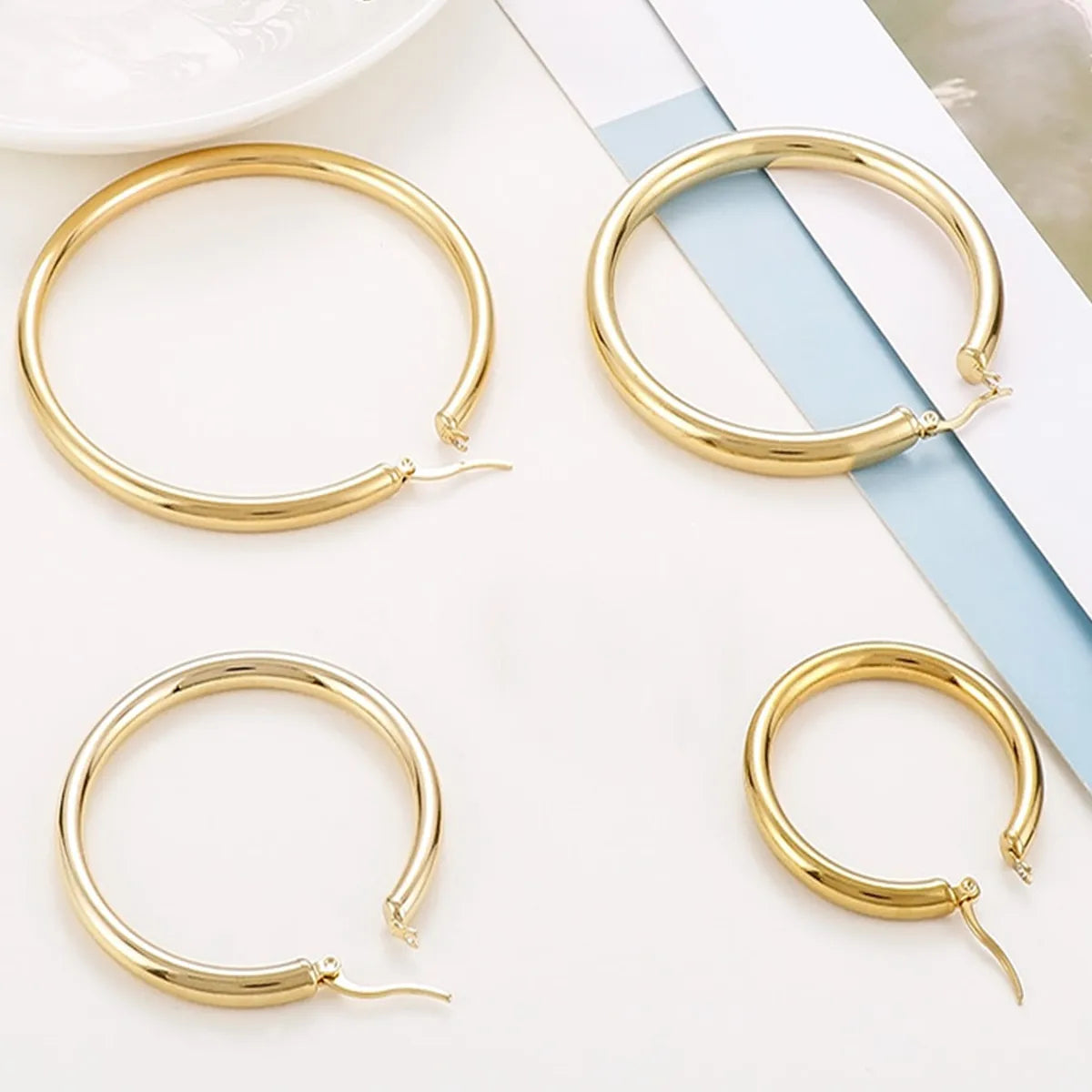 4 Pairs Retro Simple Style Circle 304 Stainless Steel Earrings