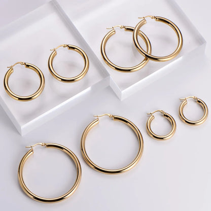 4 Pairs Retro Simple Style Circle 304 Stainless Steel Earrings