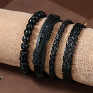 Hip-Hop Twist Beaded Pu Leather Men'S Bracelets